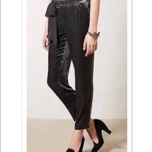 Anthropologie Elevenses Ribboned Velvet Trousers